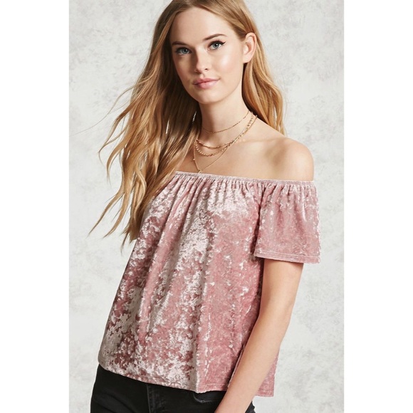 Forever 21 Pink Velvel off-the-shoulder Top - Picture 1 of 3